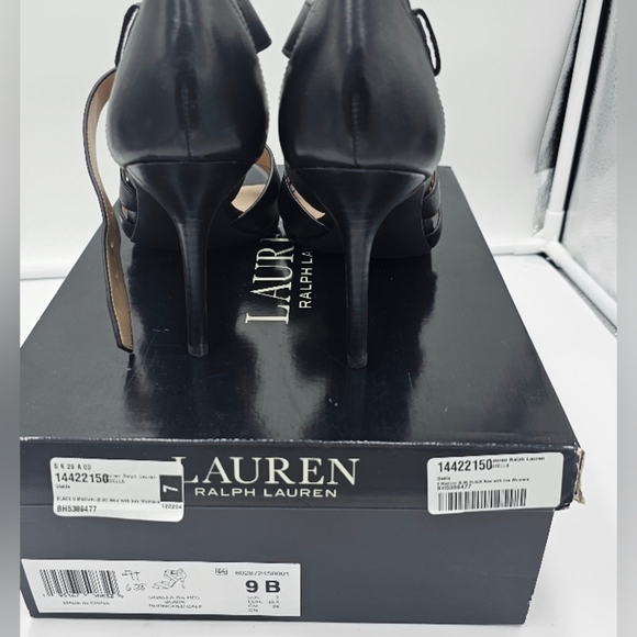 Lauren Ralph Lauren Black Leather Gisella Open Toe Pumps Size 9M EUC - Picture 9 of 9